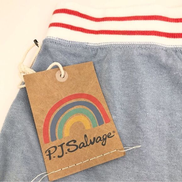 PJ Salvage Light Blue Terry Lounge Shorts with Red White Track Stripe NEW - Picture 6 of 10